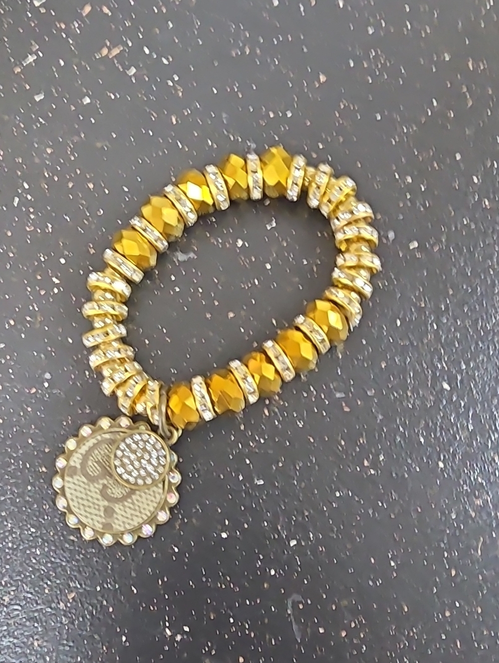 Gold Crystal Bead Charm Stretch Bracelet